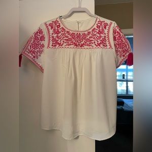 Beautiful white blouse with pink embroidery details, never been worn